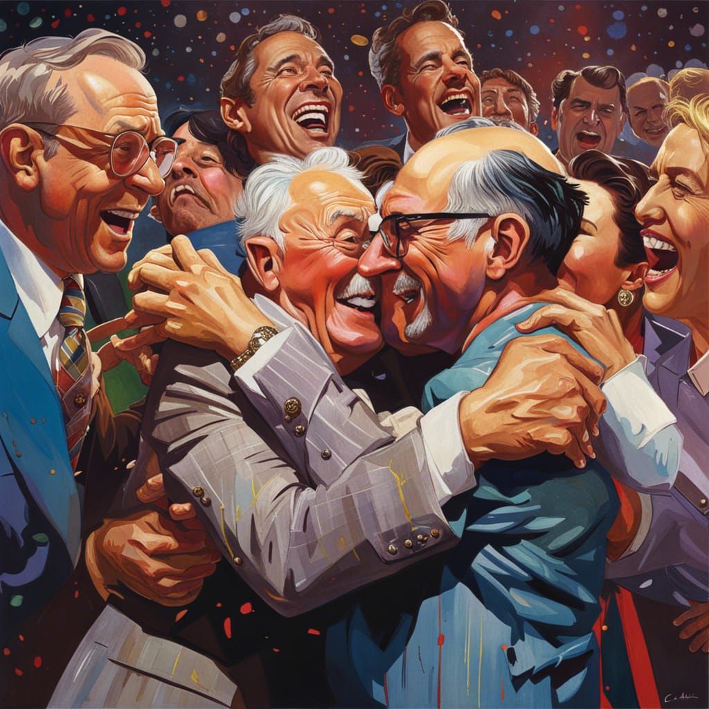 Game Show Winners' Joyful Embrace: Photorealistic Illustrati...