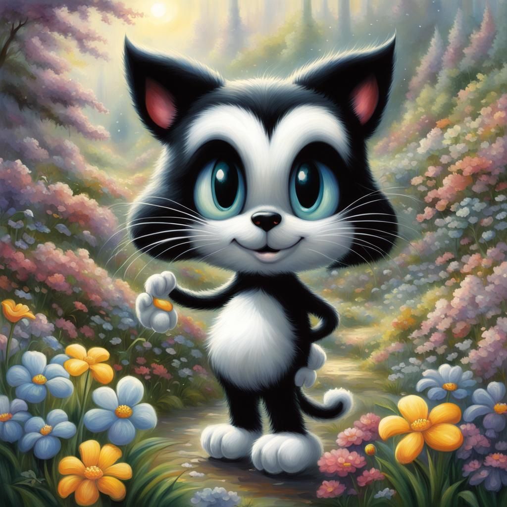 Felix the Cat in Ethereal Spring Garden
