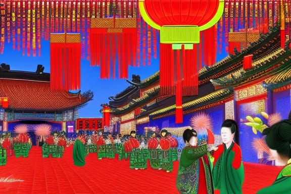 Vibrant Digital Painting of Chinese New Year