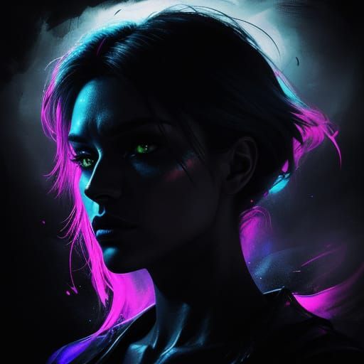 Vibrant Neon Portrait in Moody Atmosphere
