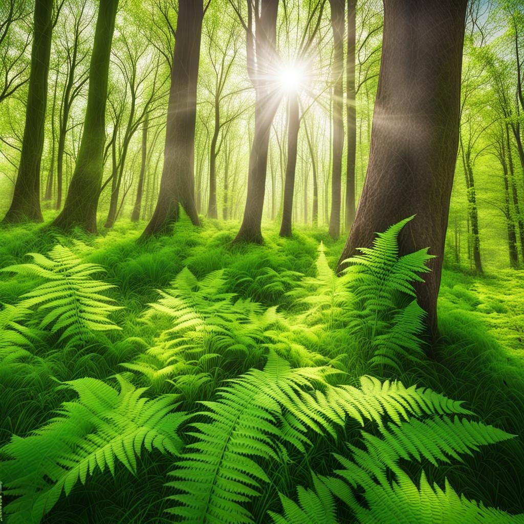 Sunlit Forest Undergrowth: A Divine Spring Scene