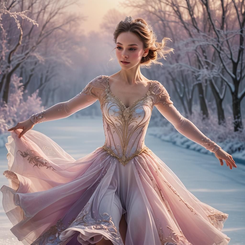 Figure Skater in Dreamy Winter Landscape