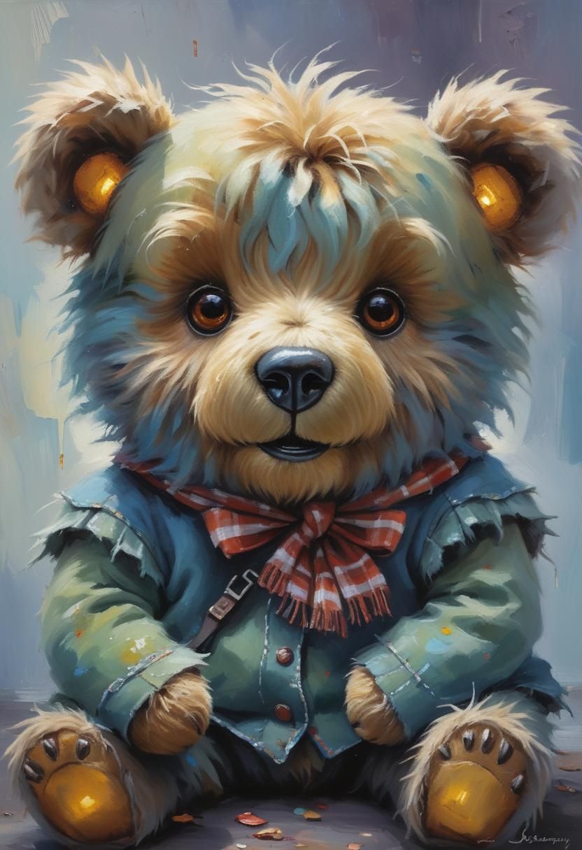 Shaggy Teddy Bear in Oil Painting Style