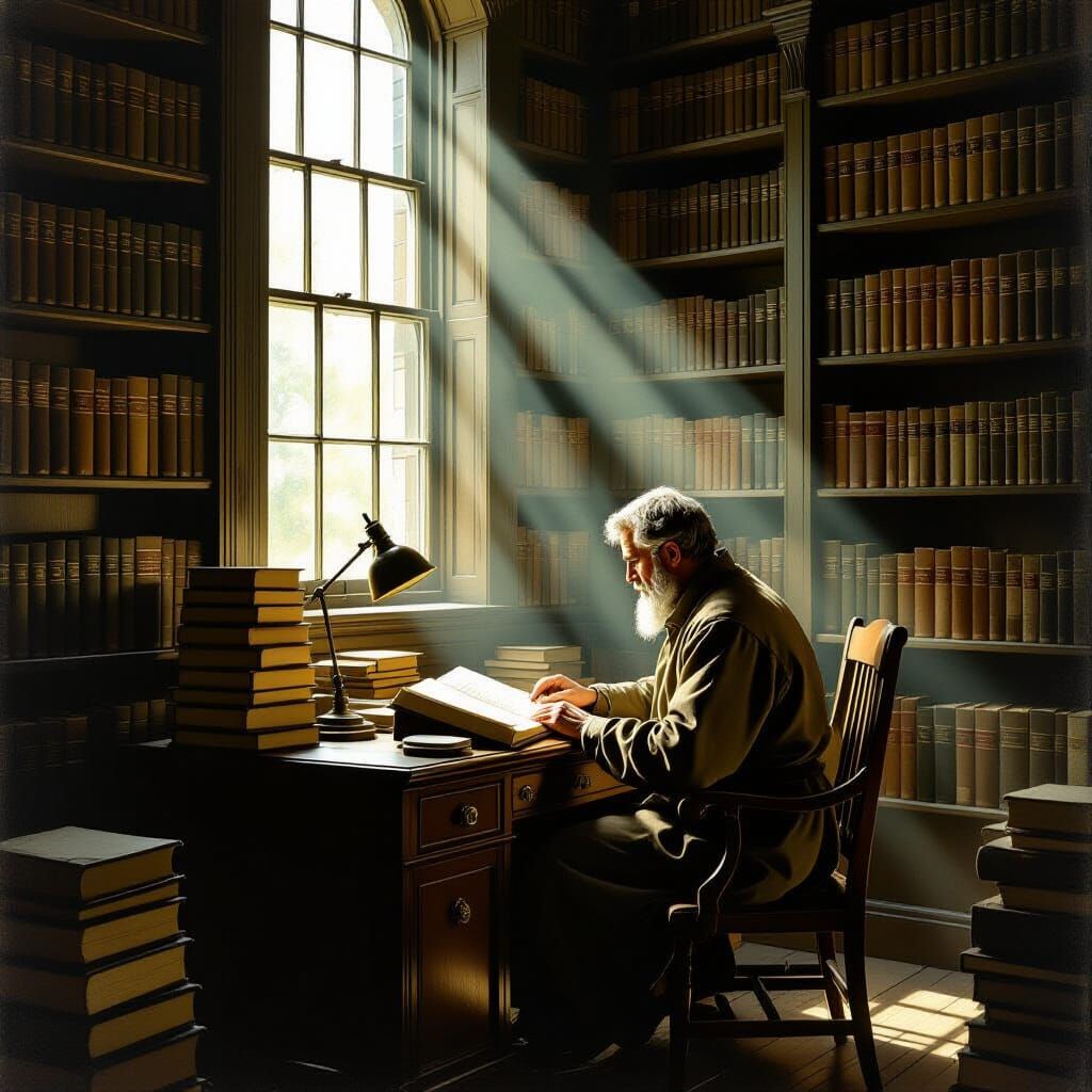 Scholar in Vintage Library: Hopper, Wyeth, Potter Style
