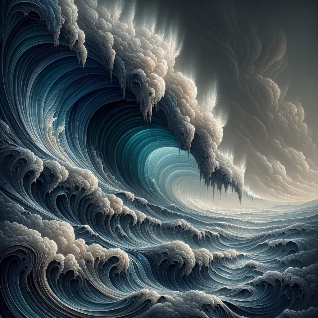 Beneath the Wave: Realistic Ocean Depiction in Blue and Grey...