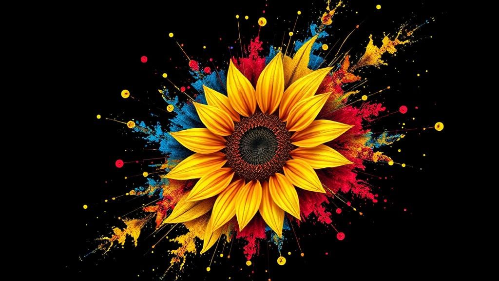 Abstract Sunflower Fractal in Bauhaus Style