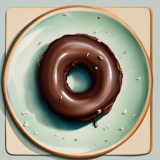 Chocolate Donut as Gouache Painting with Oil Splash