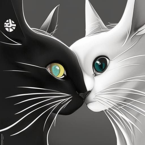 Yin Yang Cats: Detailed Digital Art Composition