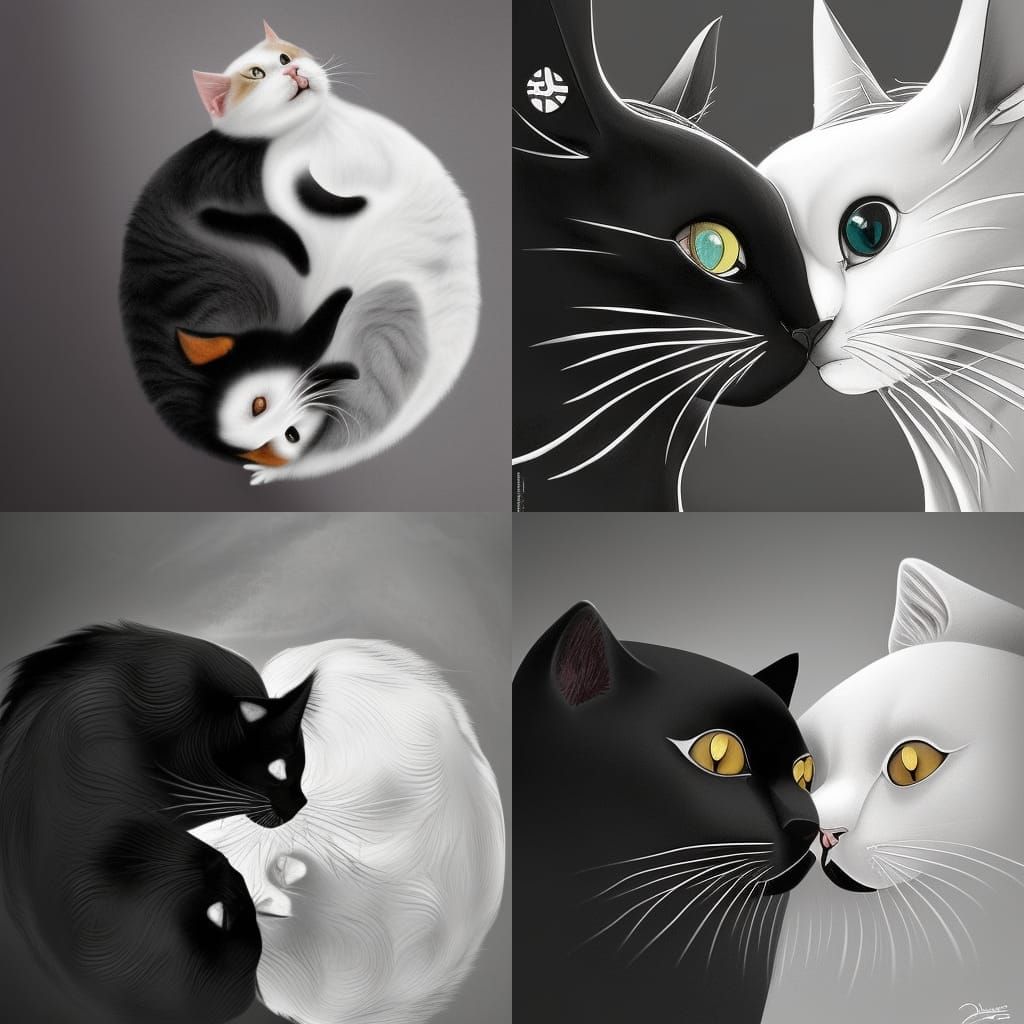 Yin and Yang Cats: A Filmic Digital Art Poster