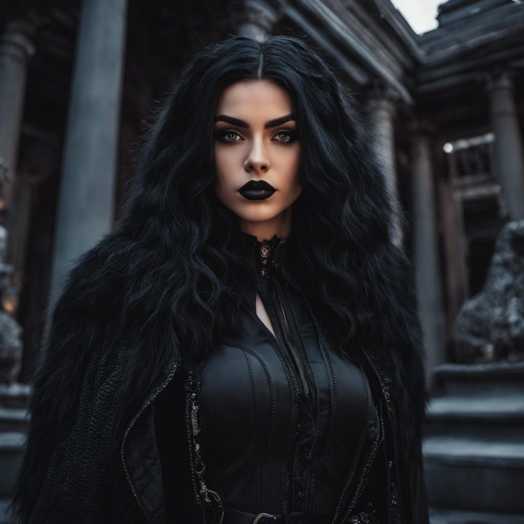 Gothic Woman Posing with Werewolf, Dark Fantasy Art