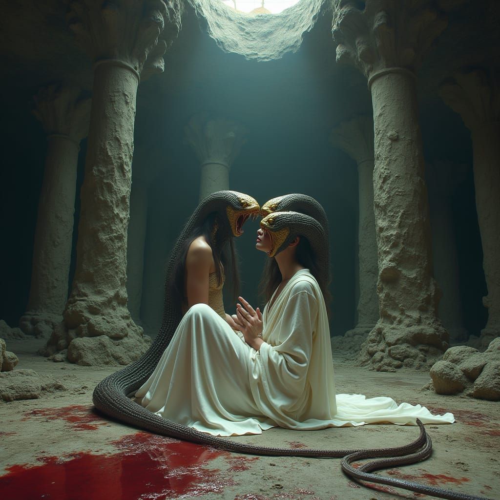 Mystical Snake-Man Attack in Dark Cavern