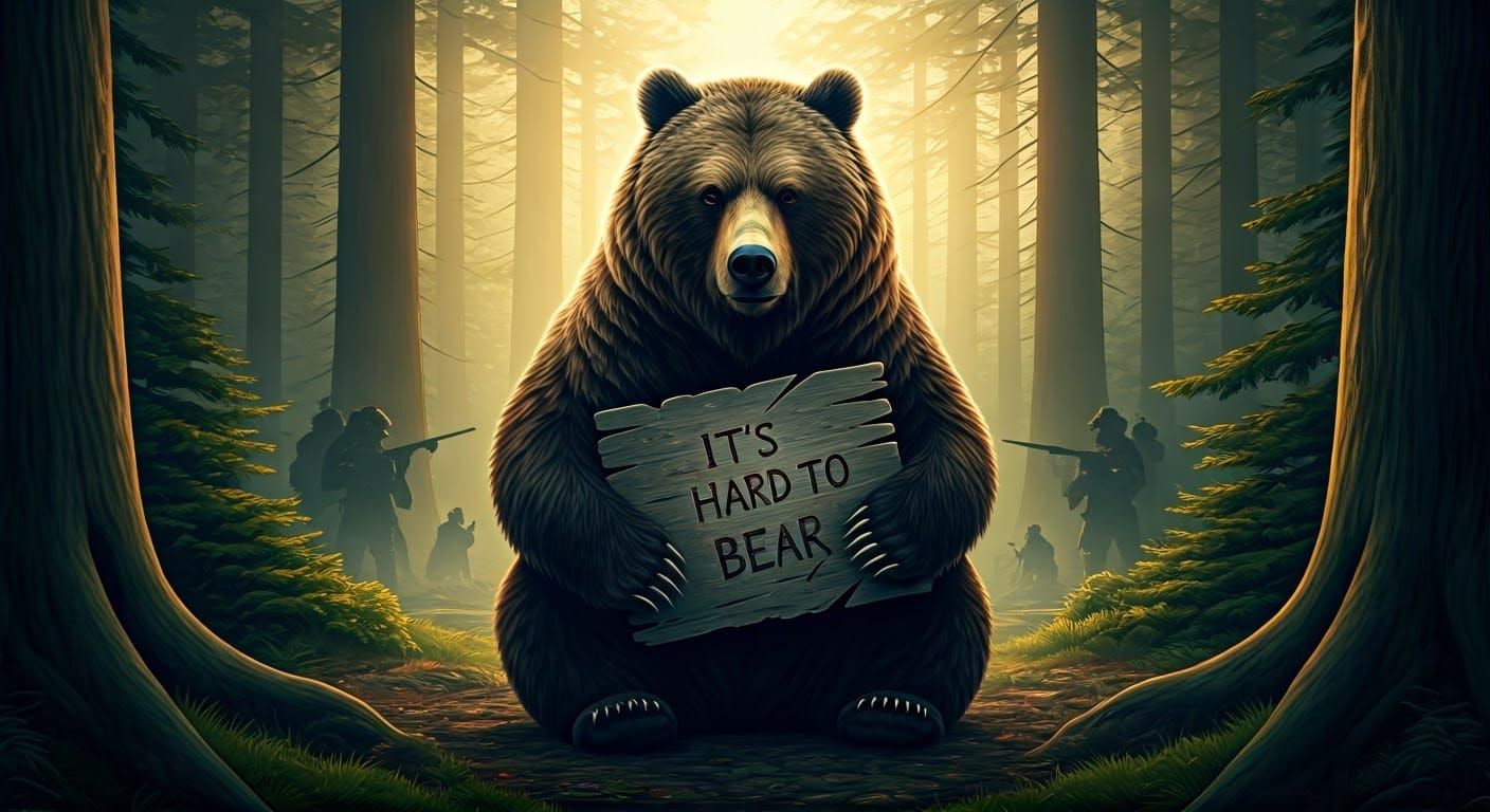 Melancholic Grizzly Bear in Dramatic Forest