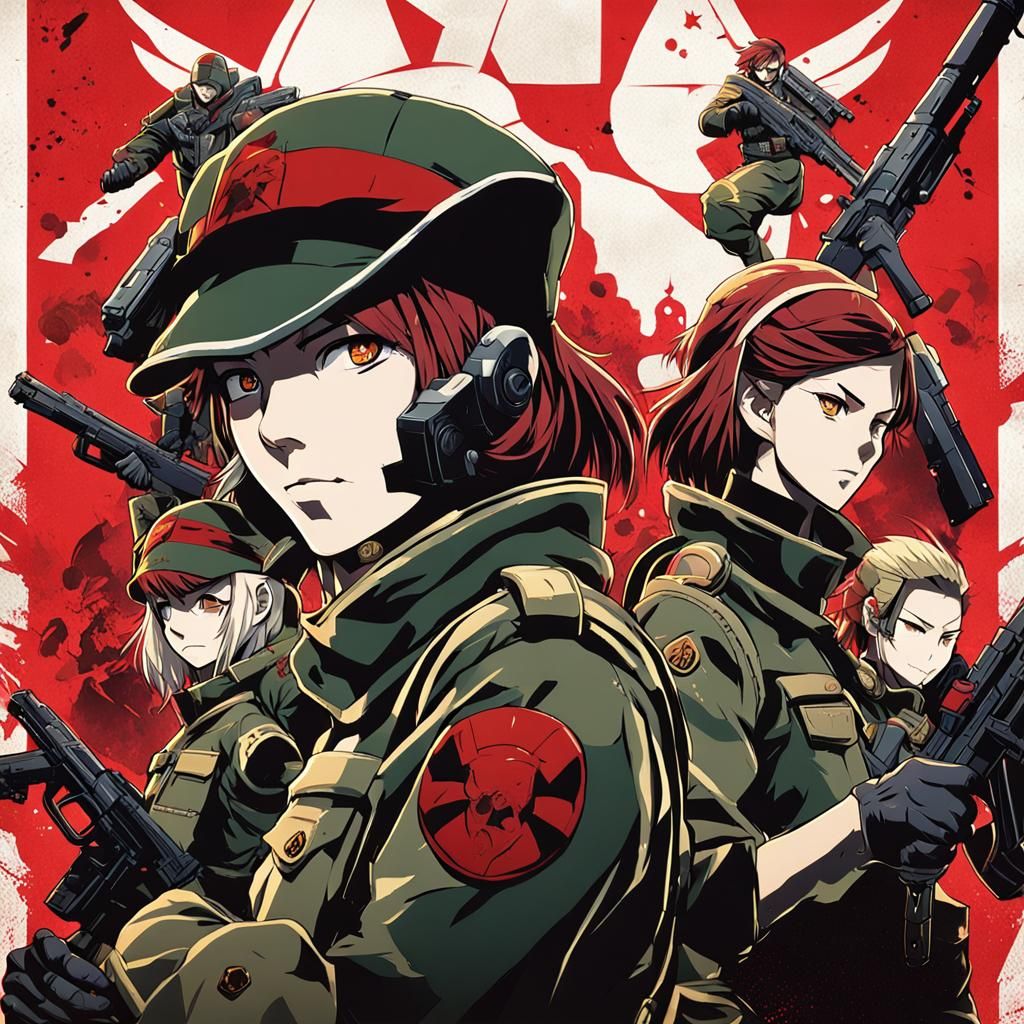 Anime Poster of Female Soldiers in Cel-Shaded Style