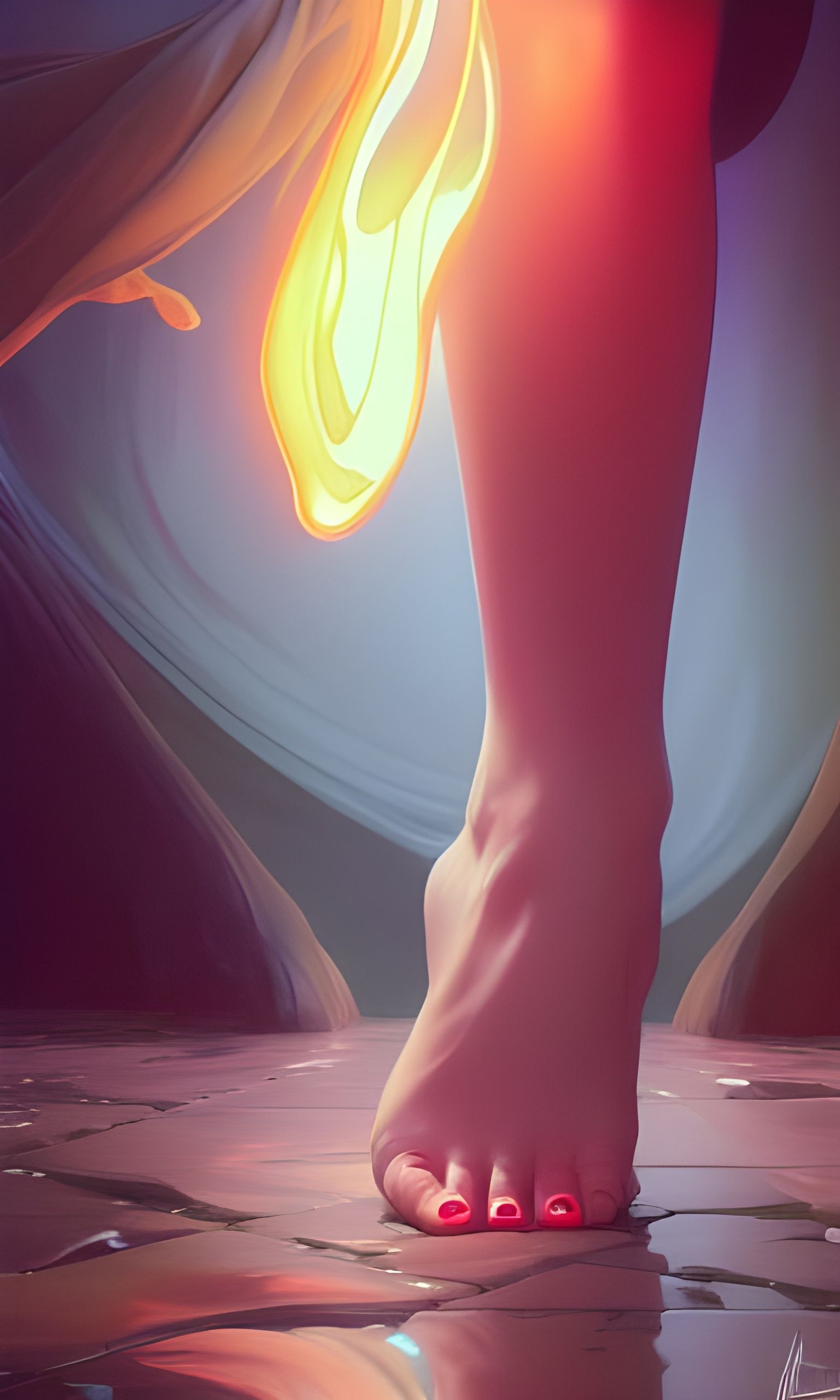 Feet Embrace Lava Lamp: Hyperdetailed Concept Art