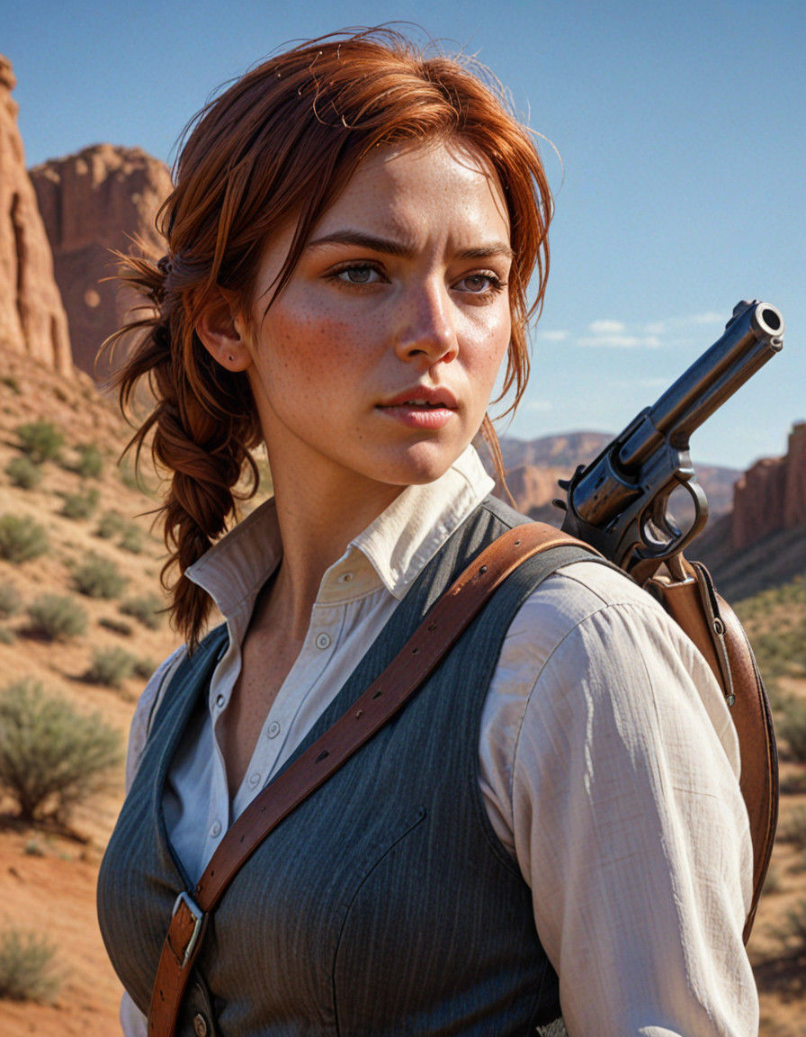 Gunslinging Wild West Warrior in Hyperrealistic Splash Art