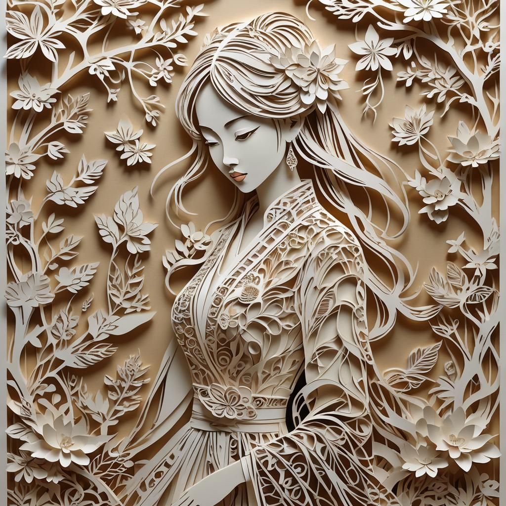 Intricate Kirigami Woman: Chinese Art Illustration