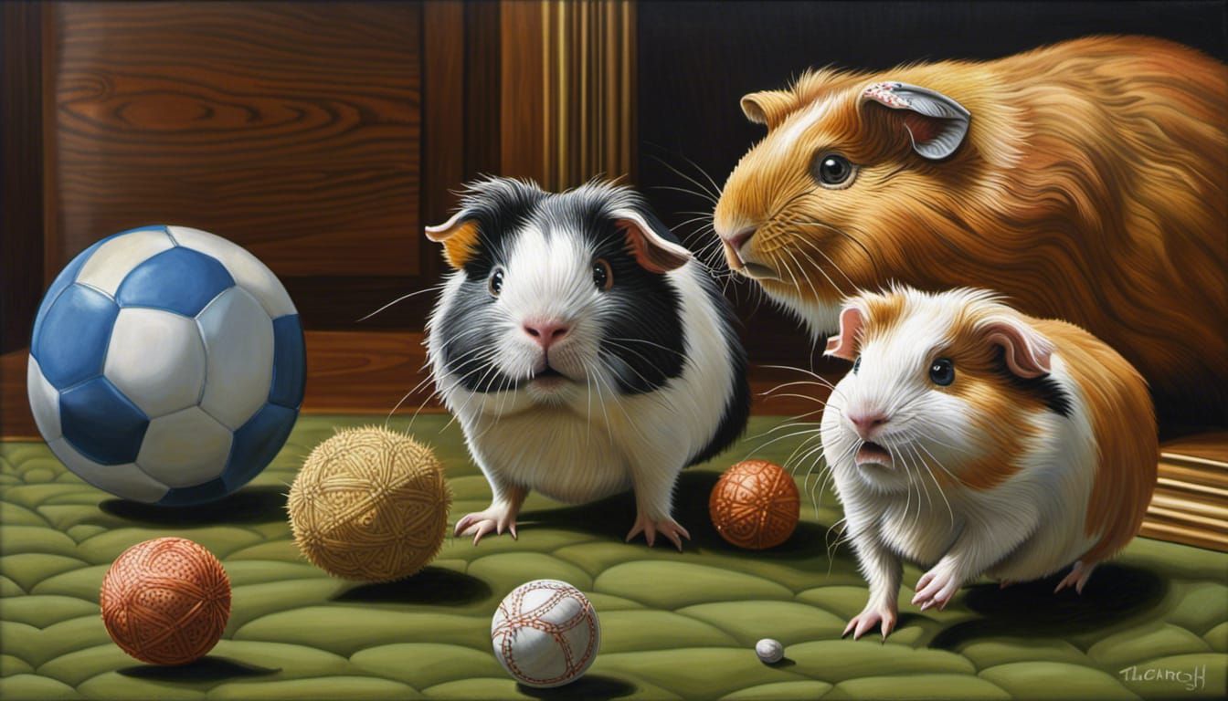guinea pigs palying with balls