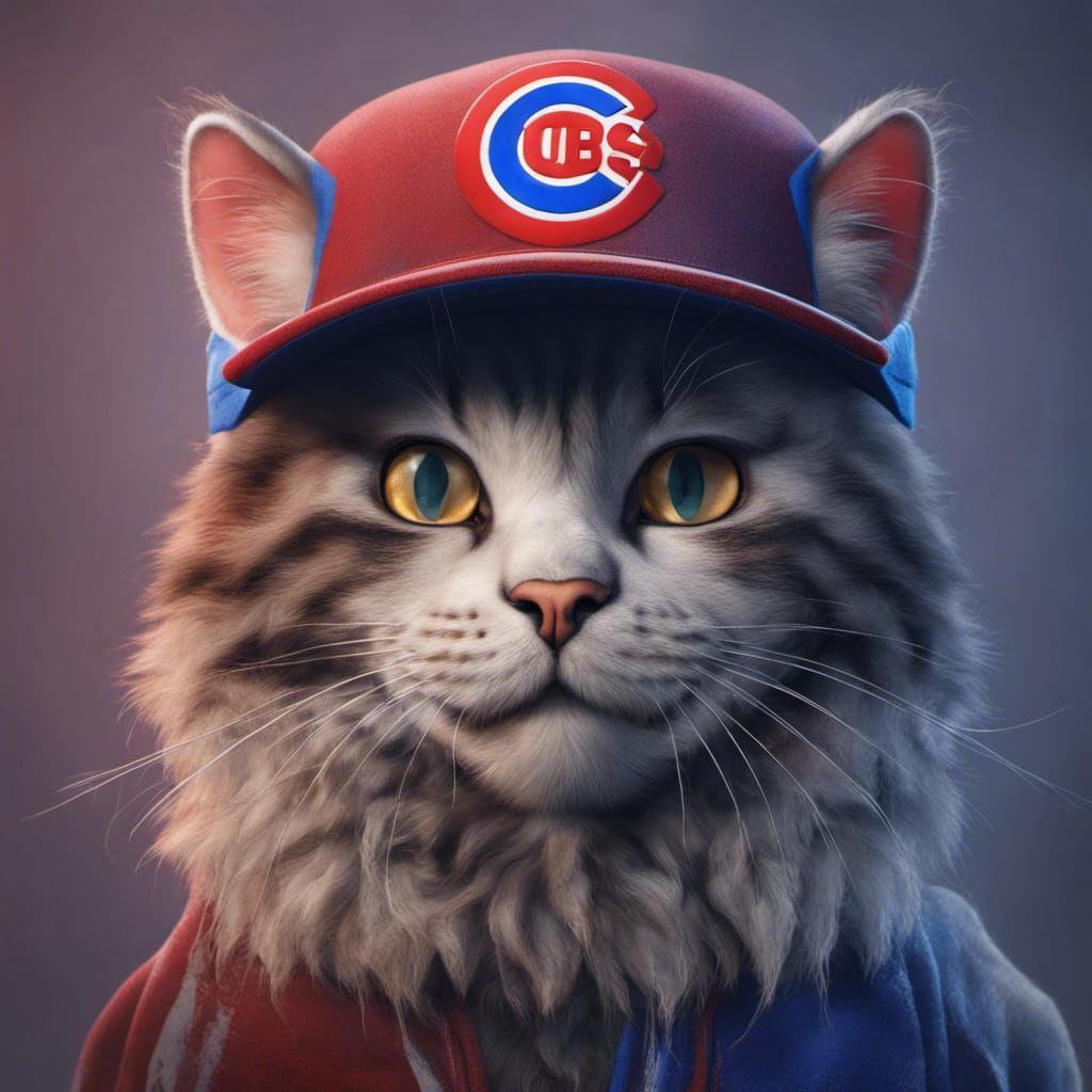 Cat in Cubs Hat: Detailed Fantasy Art