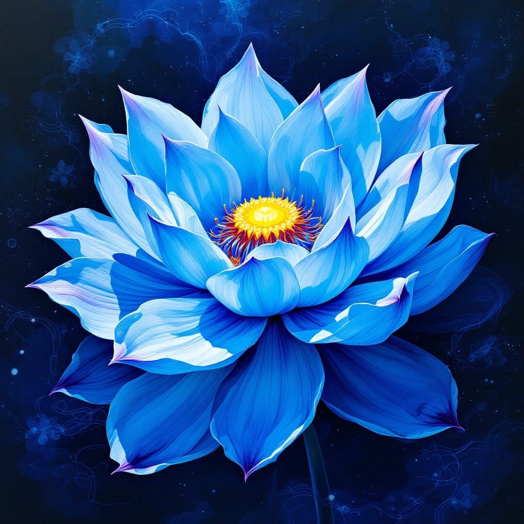 Vibrant Blue Lotus in a Mystical, High-Contrast Setting