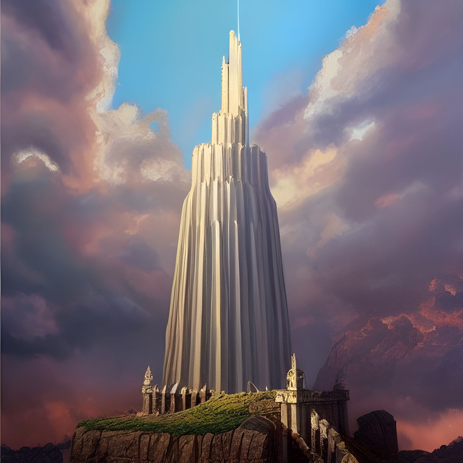 Tower of Urithiru Oil Painting on Lush Mountain