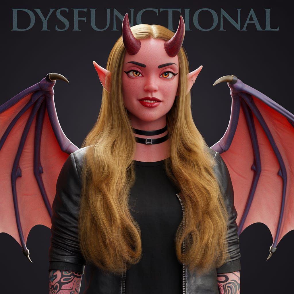 Blonde Demon with Wings and Tattoos in 3D