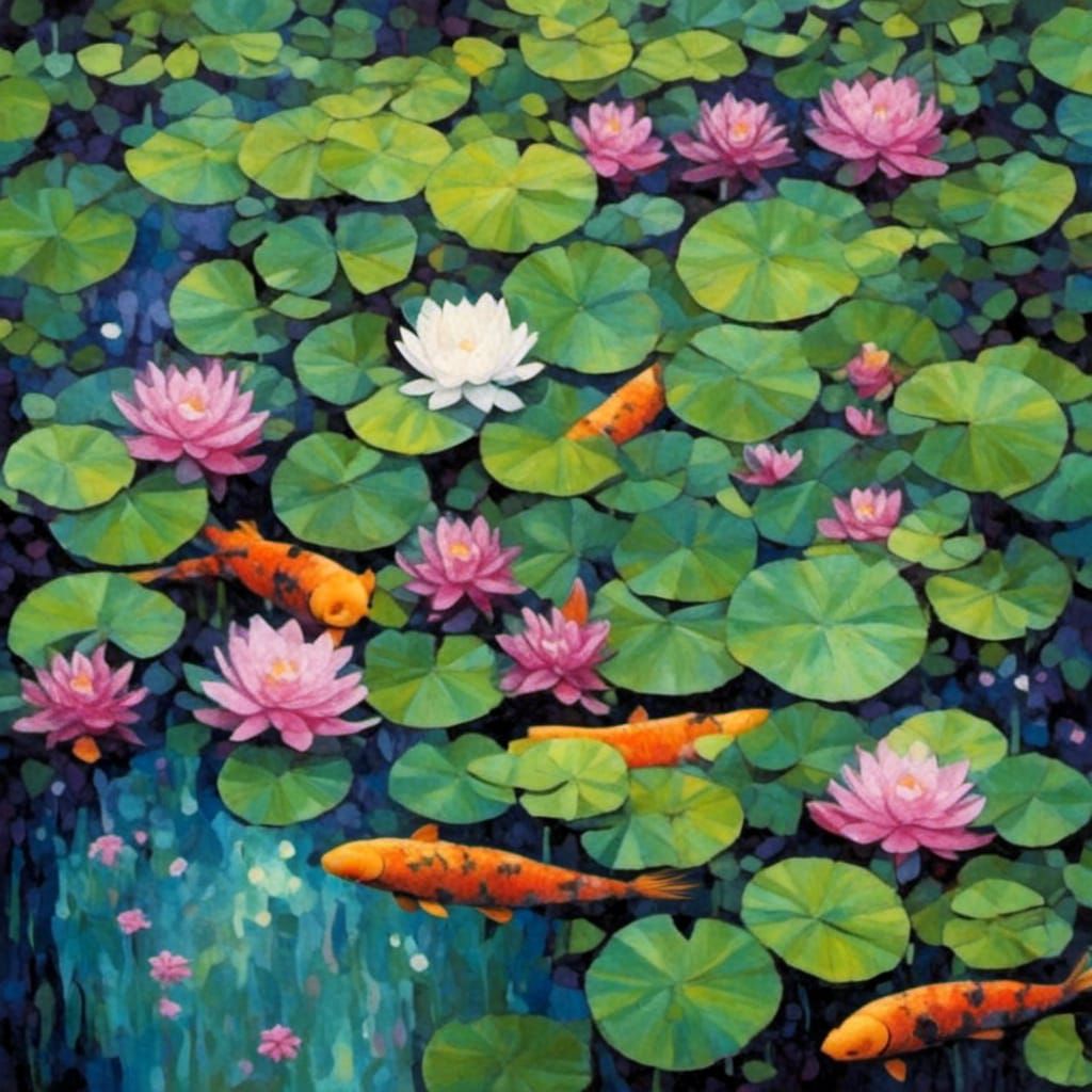 Tranquil Koi Pond with Lily Pads