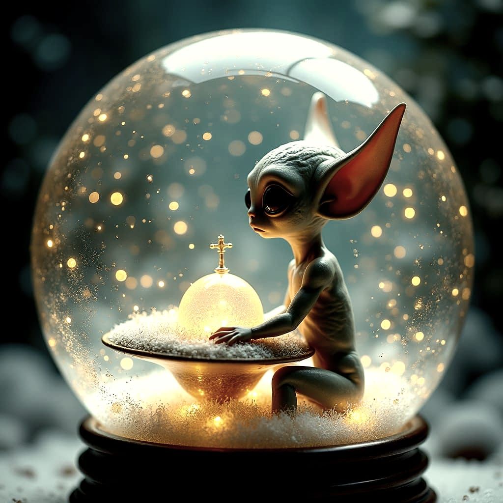 Gray Alien in Snow Globe: Ethereal Fantasy