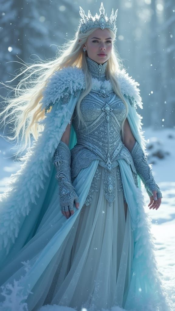 Icy Queen in Regal Armor, Fantasy Art