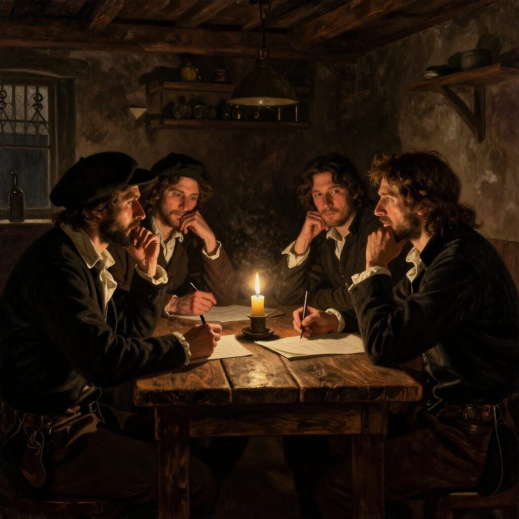 Revolutionary Meeting in Colonial Tavern Oil Painting