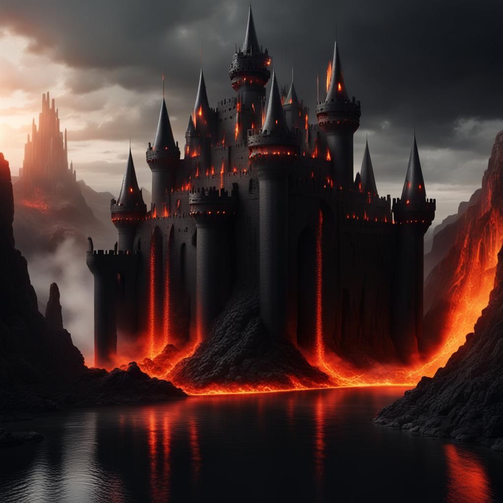 Onyx Castle with Lava Moat: Digital Matte Painting