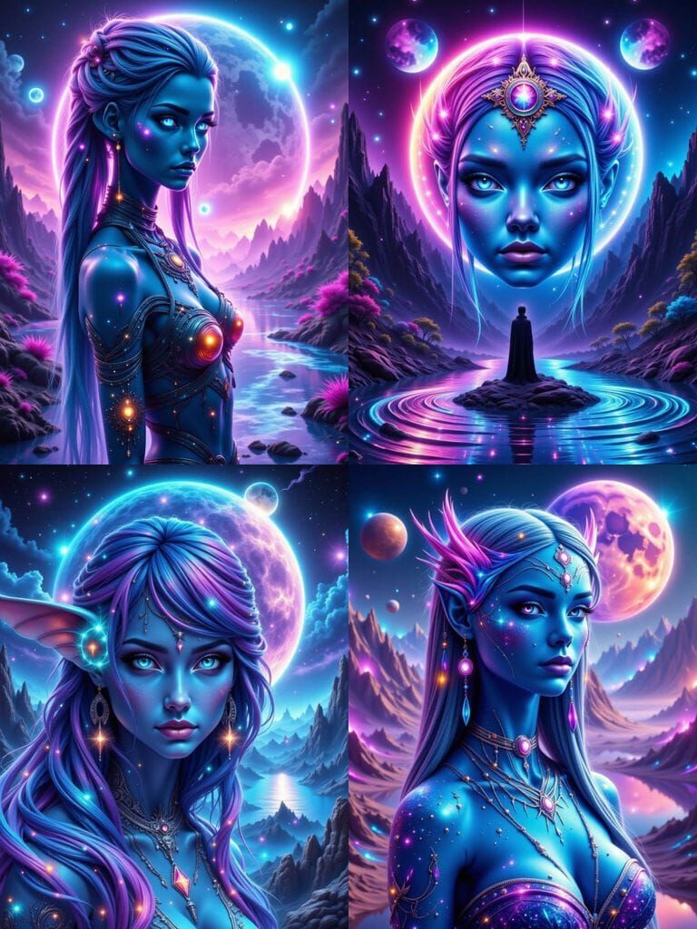 Alien Woman on Colorful Planet in Cosmic Style