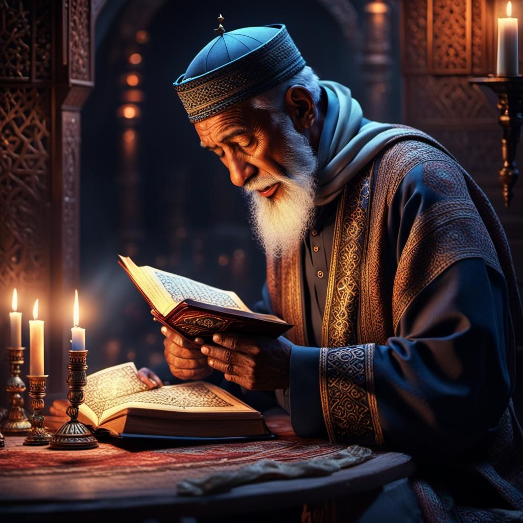 Candlelit Quran Reading: Detailed Matte Painting