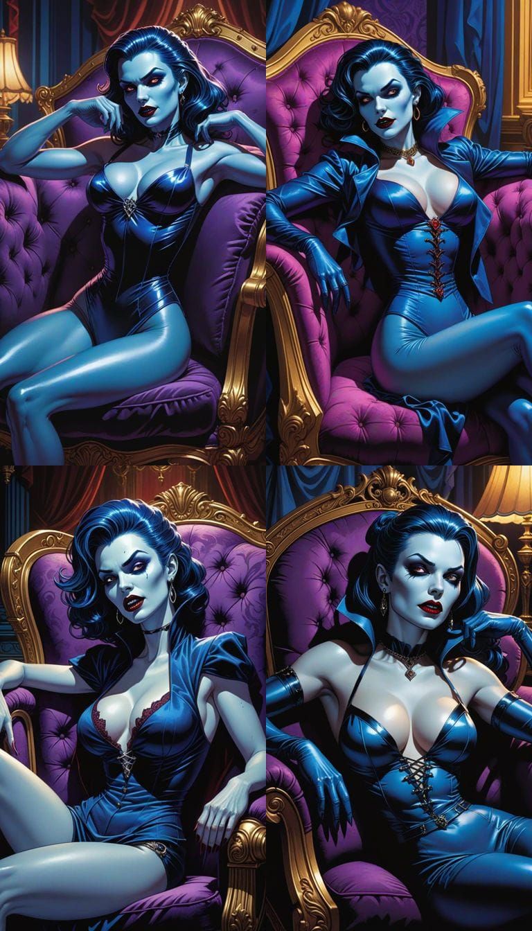Blue Vampire on Chaise Lounge in Comic Book Style