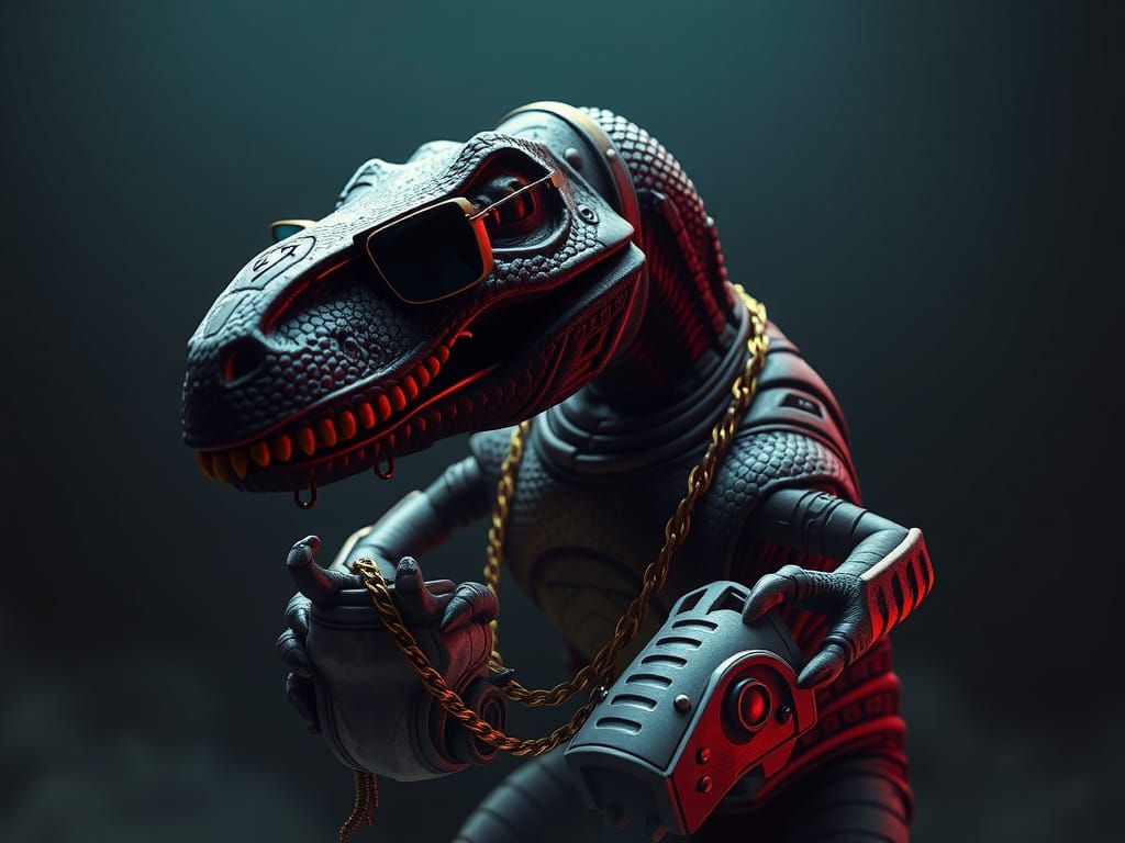 Menacing T-Rex in Biomechanical Dark Art Style