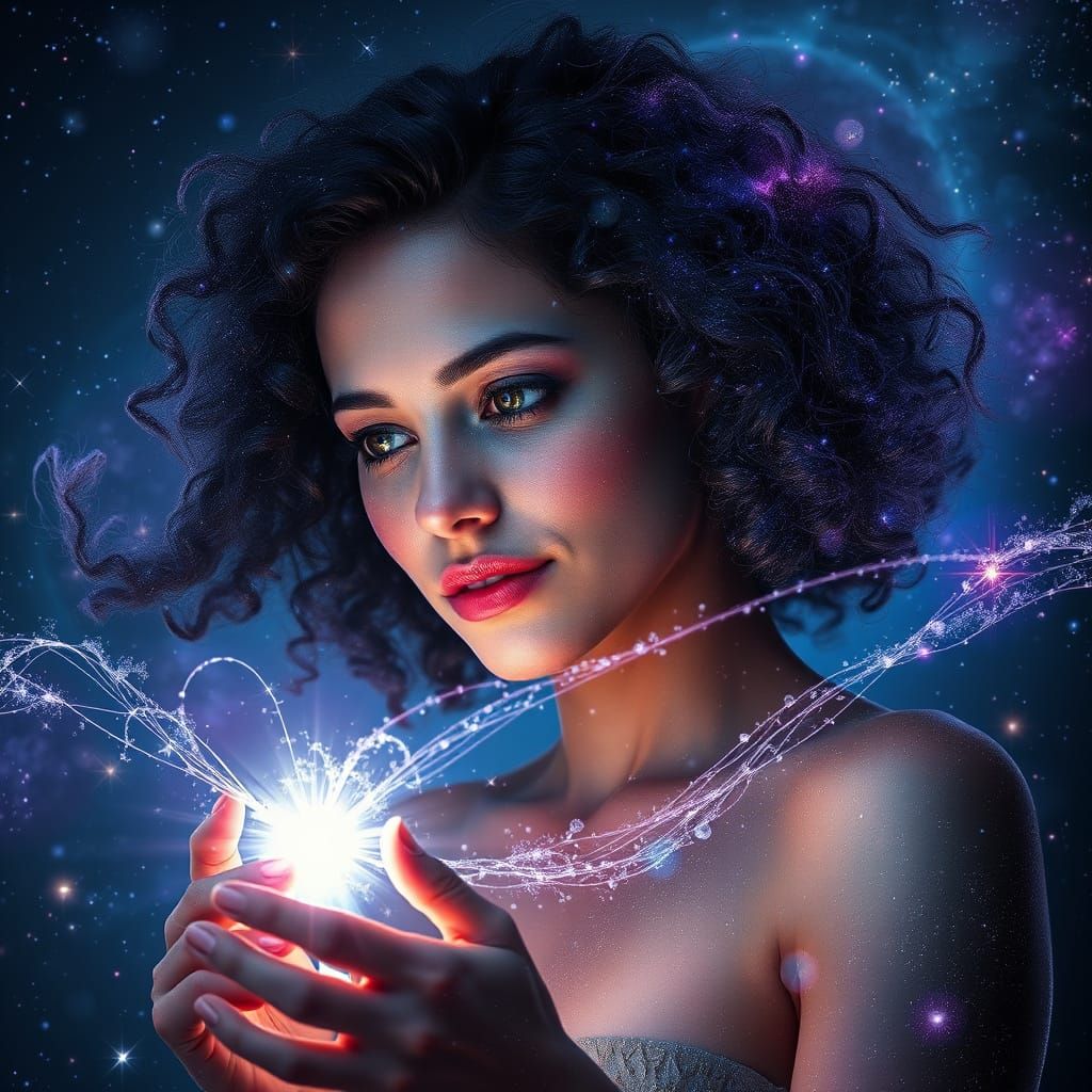 Surreal Cosmic Goddess Unfolds Galaxy Tapestry with Starligh...