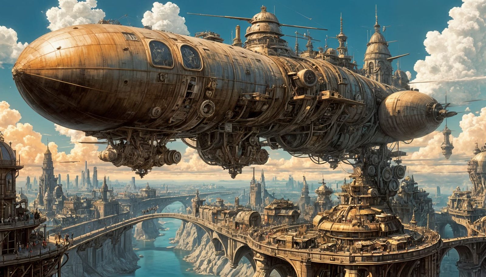 Two Steampunk Cities Soar Above the Clouds