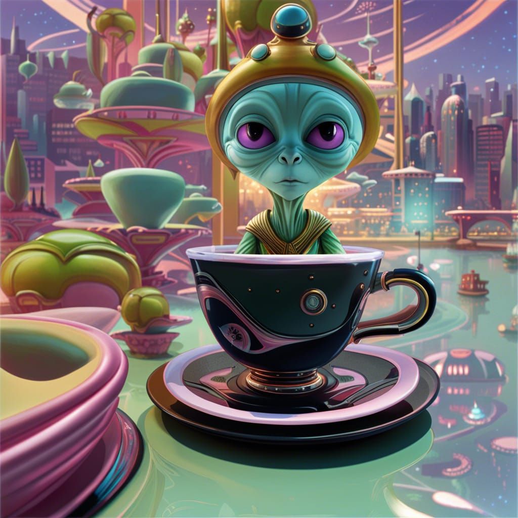 Alien Sci-Fi Making Coffee on Alien Planet