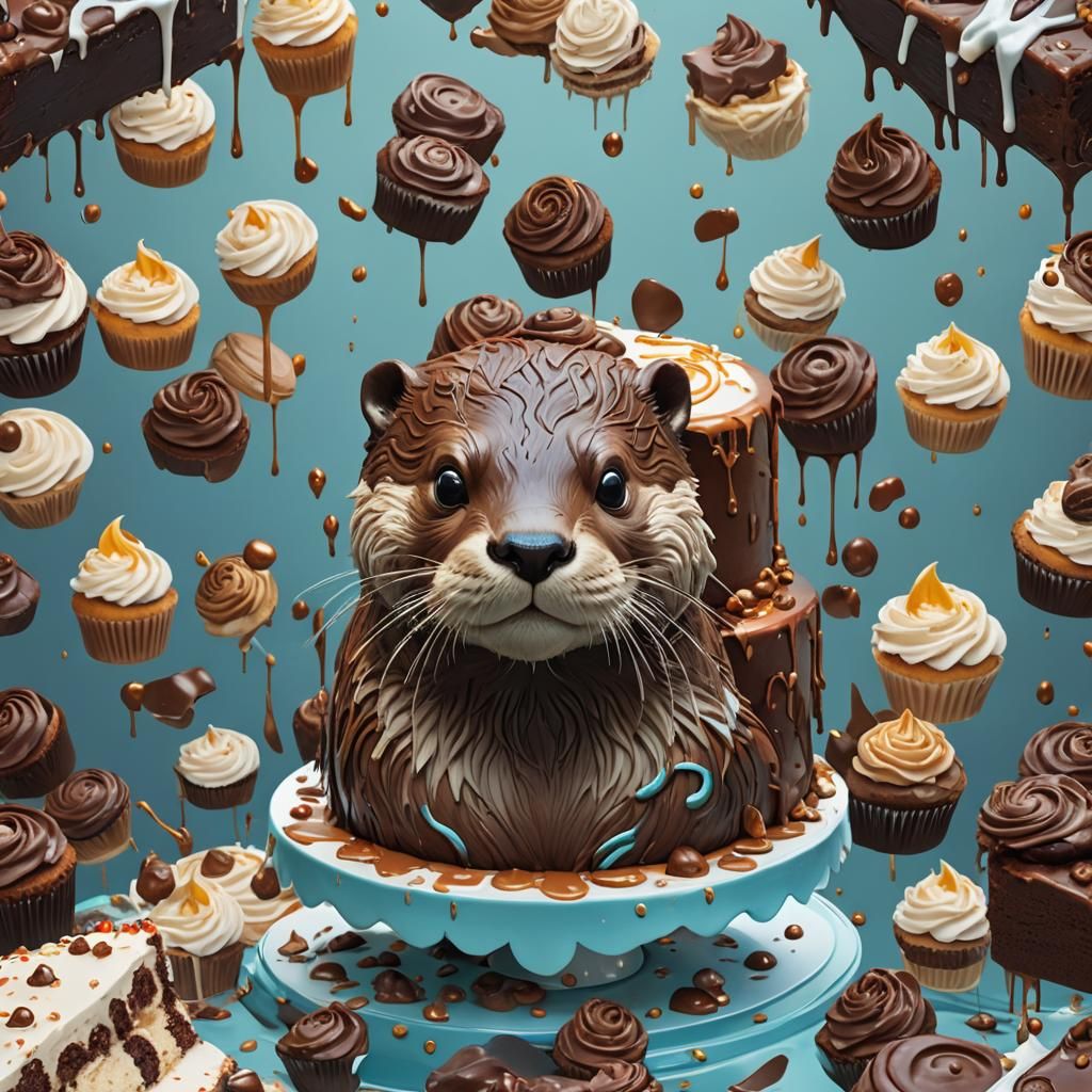 Hyperdetailed Otter Portrait on Cake, Trending Art