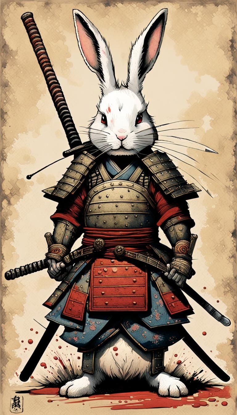 Armored Samurai Bunny Rabbit with Katanas