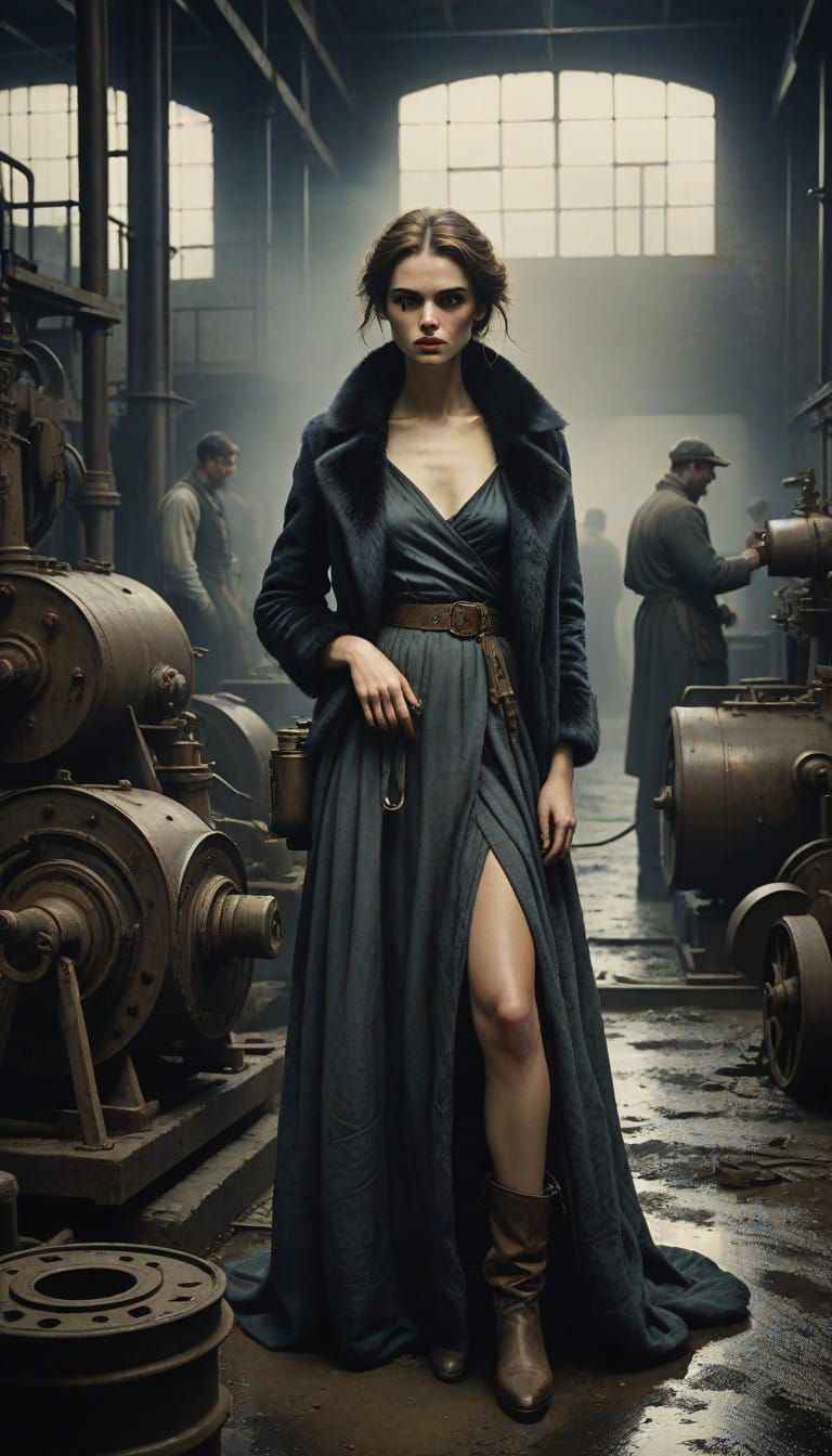 Glamorous Woman Lies on Vintage Soviet Factory Equipment