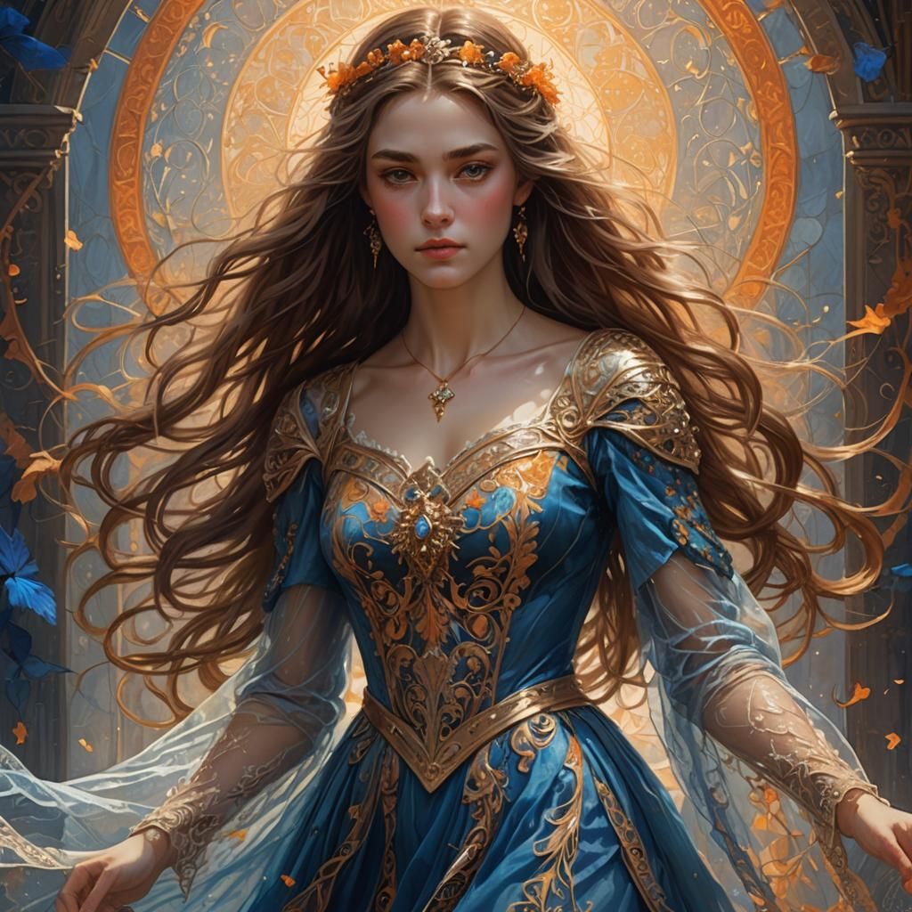 Fantasy Princess with Ornate Dress, Digital Art