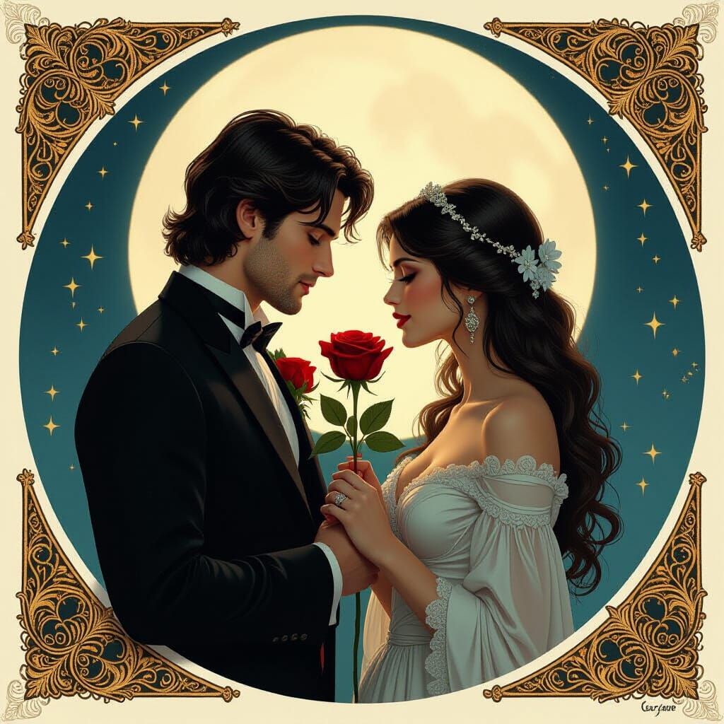 Romantic Halloween Couple Ritual Under Ethereal Moonlight