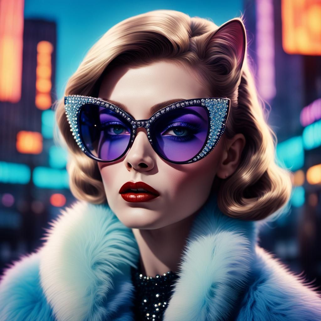 Retro-Futuristic Woman in Rhinestone Sunglasses