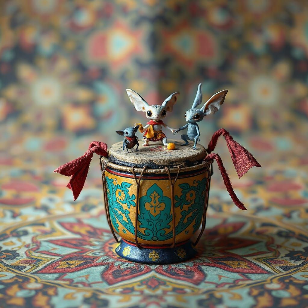 Homunculi in Djembe Drum with Delicate Linework