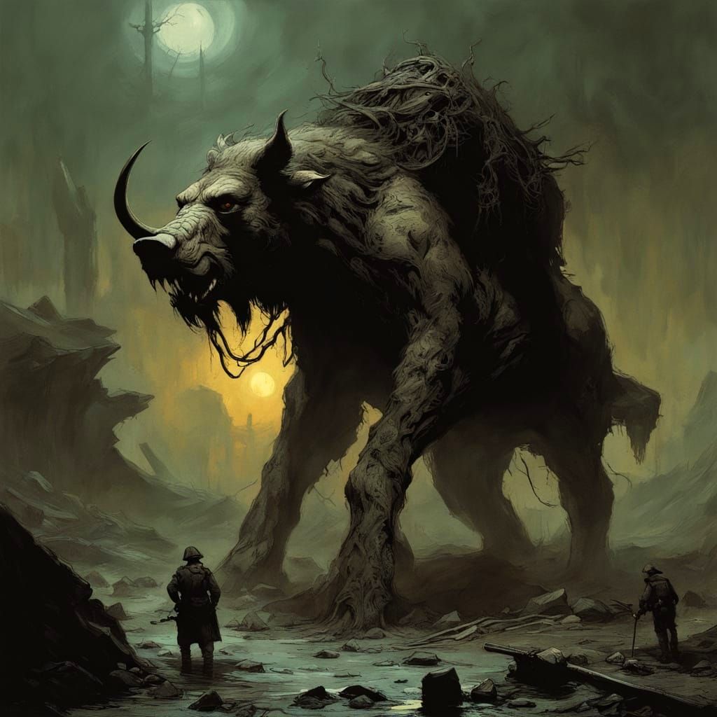 Boar Sergeant in Grimy Barracks: Dark Fantasy Art