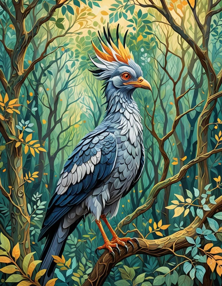Secretary Bird Illustration in Fauvist Style
