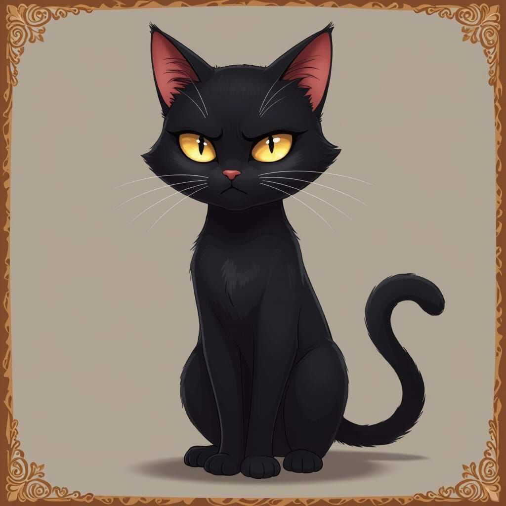 Lonely Anthropomorphic Cat with Golden Eyes