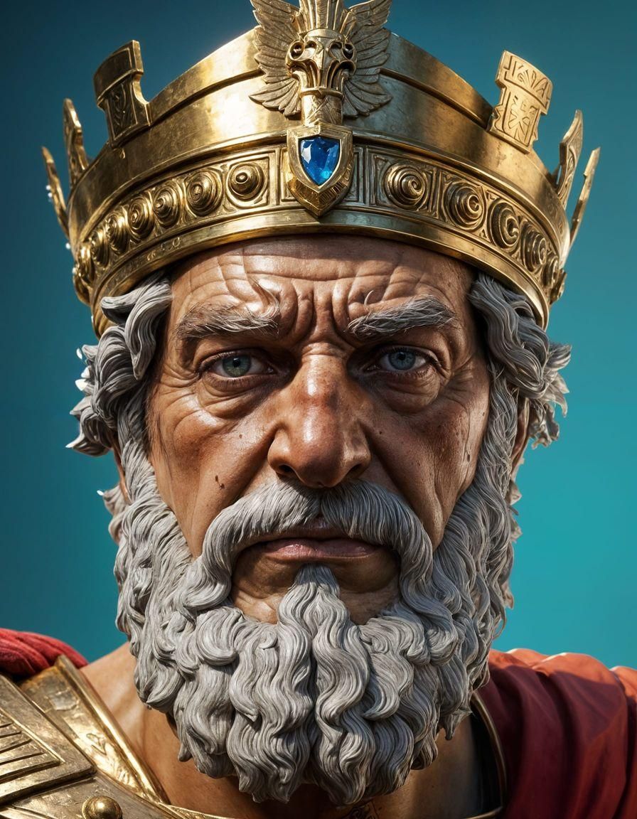 Heroic Greek King in Hyperrealistic Splash Art
