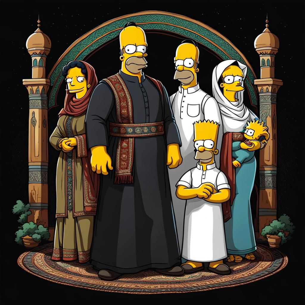 Simpsons Style Family in Arabic Kurtas