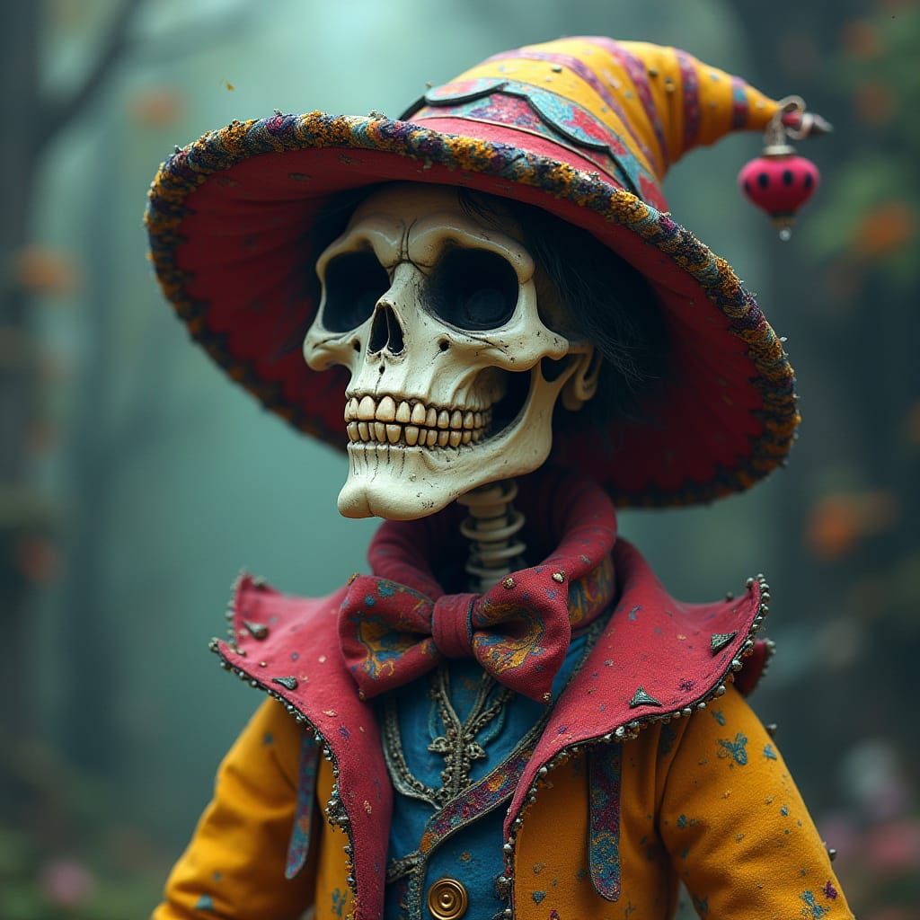 Grinning Skull Jester in Mystical Realm